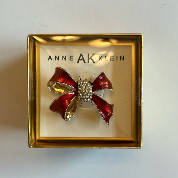 Anne Klein Red Bow Pin Brooch with Pave Center - Picture 3 of 7